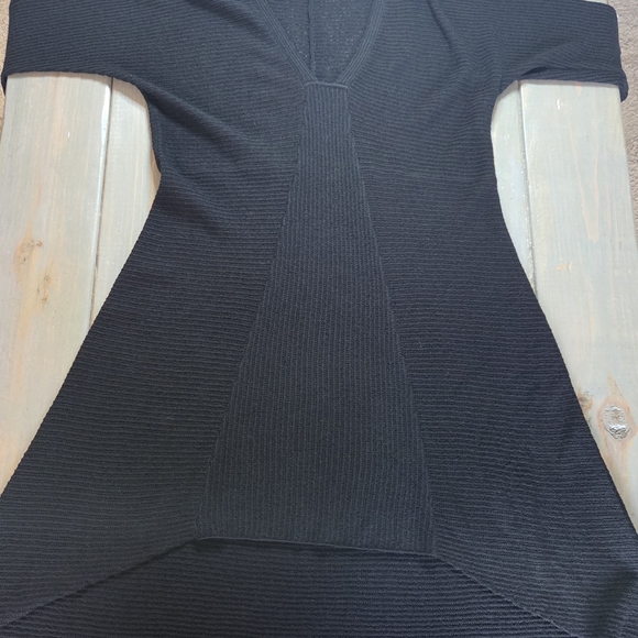 Eileen Fisher Black Wool Tunic Dress M Textured Knit V Neck Oversized Minimalist - Picture 3 of 10
